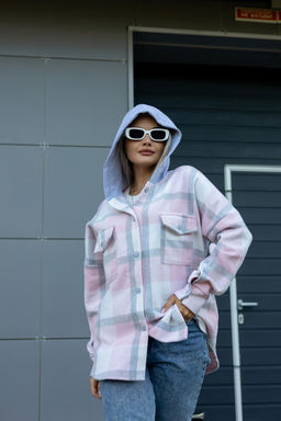 Рубашка женская в клетку с капюшоном РЖКК-01