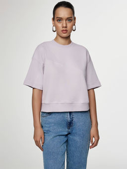 CONTE Комбинированная футболка из футера c вставками в рубчик LD 2573 lavender