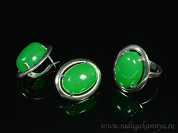 Кольцо Серьги с кварцем (имитация хризопраза) размер 18