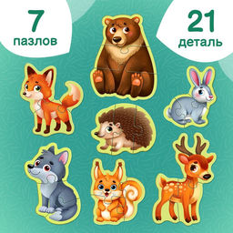 Макси - пазлы «Лесные животные», 7 пазлов, 21 элемент