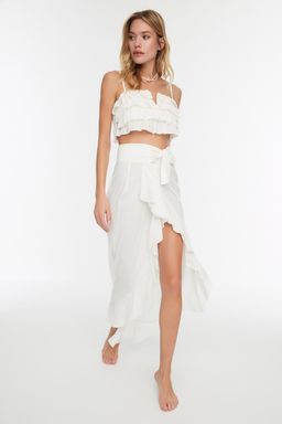 TRENDYOLMILLA Ekru Maxi Dokuma Volanl? Plaj Etegi TBESS19WV0004  фото 6