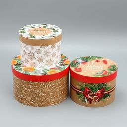 Набор коробок круглых 3 в 1 С Новым Годом, 18 18 13 см - 25 25 15 см
