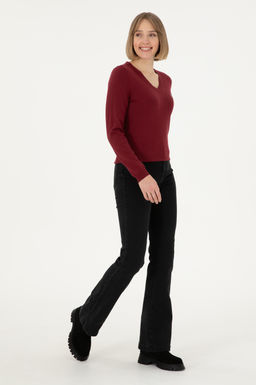 Женский бордовый базовый свитер с v-образным вырезом Неожиданная скидка в корзине - U.s. polo assn фото 4