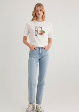 London Bask?l? Beyaz Tisort - Mavi фото 3