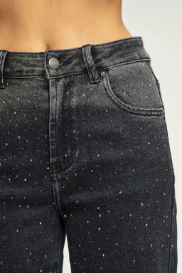 Джинсы Straight со стразами Black