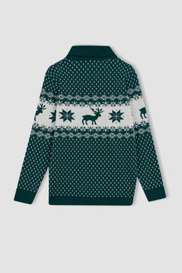 Свитер с воротником на рождественскую тематику для мальчика - Defacto фото 7