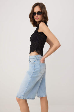 Ac?k Mavi Tencel Kar?s?ml? Yuksek Bel Denim Bermuda TWOSS26SR00152 - Trendyolmilla фото 2