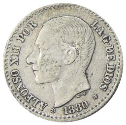 Монета 50 сентимо 1880 года Испания