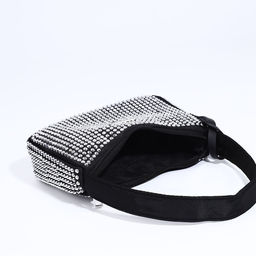 Сумка-багет на молнии, цвет черный/серые стразы - Simaland фото 6