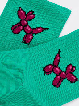 Цена за 5 пар! Носки женские зеленого цвета с рисунком надувной собачки - Mark formelle фото 4