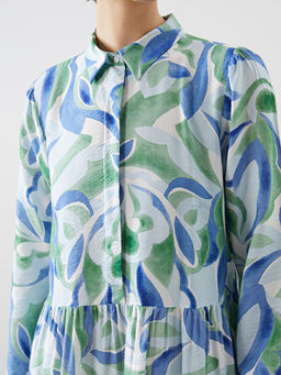 G?mlek Yaka Desenli A Kesim Elbise