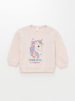 Bisiklet Yaka Bask?l? K?z Bebek Sweatshirt