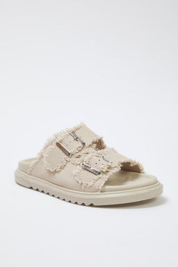 Trendyolmilla Shoes Ekru Denim Puskullu Toka Detayl? Cift Bantl? Kad?n Terlik TAKSS25TE00038  фото 9