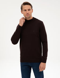 Koyu Kahverengi Slim Fit Yar_m Bal_k__ Yaka Basic Triko Kazak