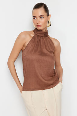 Trendyolmilla Mint Regular/Normal Kal?p Dik Yaka Fit Pilise Esnek Orme Bluz TWOSS23BZ00952 фото 8