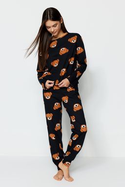 Trendyolmilla Siyah %100 Pamuklu Ay?c?kl? Orme Pijama Tak?m? THMAW23PT00514  фото 9