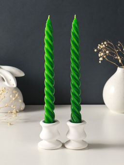 Набор свечей витых, 2.3×24.5 см, 5 ч, 50 г, 2 шт., тёмно-зелёный
