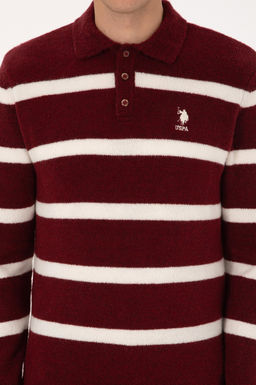 Erkek Regular Fit Polo Yaka Bordo Kazak
