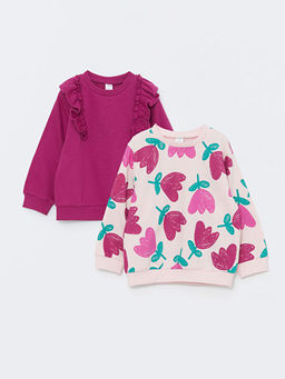 Bisiklet Yaka Uzun Kollu Bask?l? K?z Bebek Sweatshirt 2li