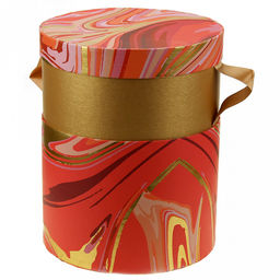 Коробка подарочная д20х18,8см "Акварель" розовые тона, с золотом, с лентой (Китай)