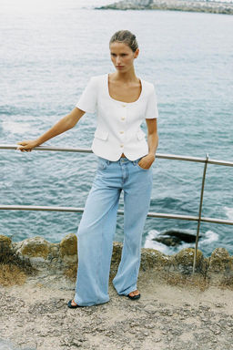 SQUARE NECK SHORT SLEEVE BLAZER