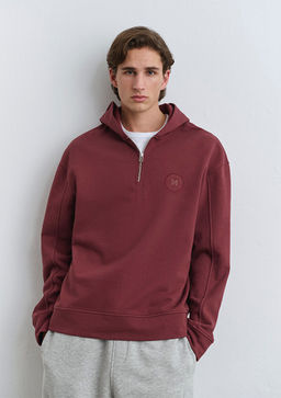 Mavi Patch Logo Kapusonlu Bordo Sweatshirt