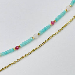 Колье двойное из Амазонита, Розового кварца и розового Турмалина - Радуга самоцветов фото 3