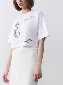 CONTE Юбка прямого кроя из футера с разрезом LU 2592 off-white - Conte elegant фото 2