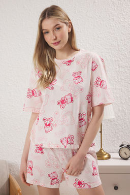 Trendyolmilla Pembe %100 Pamuklu Ay?c?kl? Sortlu Orme Pijama Tak?m? THMSS25PT00367  фото 6