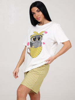 691 ПИЖАМА ЖЕНСКАЯ (шорты) (Горчичный (полоса)) - А-дина фото 4