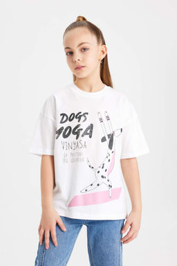 K?z Cocuk Oversize Genis Kal?p Bisiklet Yaka Bask?l? K?sa Kollu Tisort - Defacto фото 2