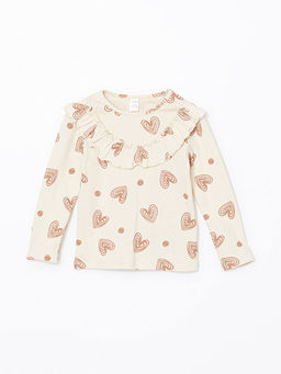 Bisiklet Yaka Kalp Bask?l? K?z ?ocuk Ti??rt