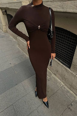 TRENDYOLMILLA Kahverengi Vucuda Oturan Aksesuarl? Orme Elbise TPRAW25EL00166 фото 4