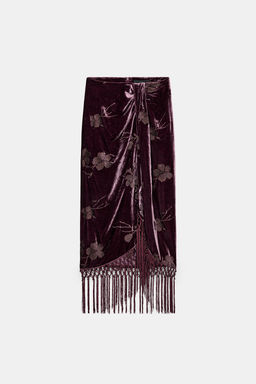MID-WAIST VELVET SARONG SKIRT WITH FLOES EMBROIDERY - Zara фото 7