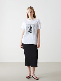 Bisiklet Yaka Paris Bask?l? Kad?n Ti??rt