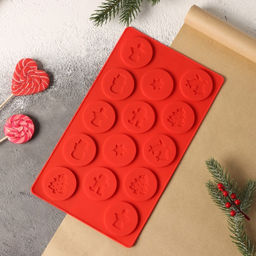 Форма для конфет и шоколада новогодняя Доляна Новогодние кружочки, силикон, 29.8?17.5 см, 14 ячеек (d=5 см), красная