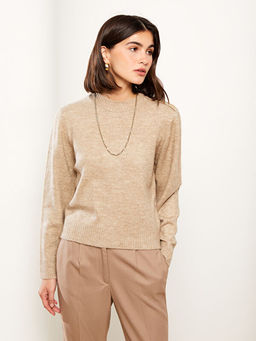 Bisiklet Yaka D?z Uzun Kollu Kad?n Triko Kazak