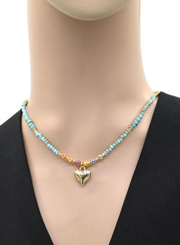 Чокер Сердце из циркона рондель 3*2мм цв.бирюзовый, 41см