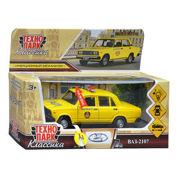Машина металл ВАЗ-2107 Полиция 12 см, (св-зв, дв, баг,ин, желтый) инерц., в коробке