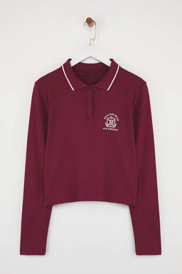 Teen Bordo Tok Kumasl? Nak?sl? Polo Yaka Dugmeli Regular/Standart Kal?p Orme Bluz TWOAW26BZ00014 - Trendyolmilla фото 5