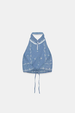 TOP HALTER BORDADOS / Azul claro