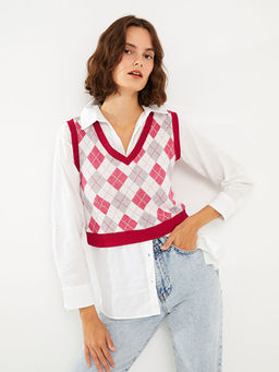 V Yaka Baklava Desenli Kad?n Triko S?veter