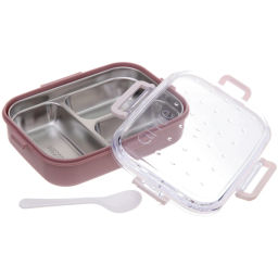 Ланч-бокс пластиковый "SEGRETO" (3отделения с ложкой) 22*17*7см пыльная роза