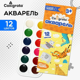 Акварель Calligrata, 12 цветов, без кисти, картон, МИКС