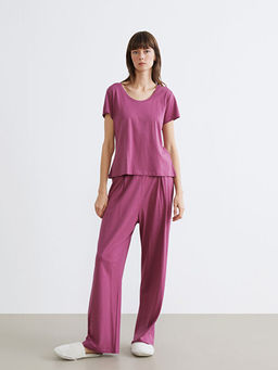 U Yaka Modal Kar???ml? Kad?n Pijama Tak?m?