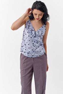 Топ атласный с принтом сиреневый