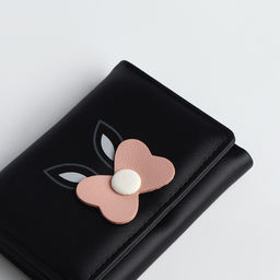 Кошелёк «Цветочек», маленький, для девочки, на кнопке, чёрный