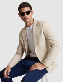 Bej Ex. Slim Fit Keten Kar___ml_ Ceket