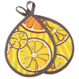 Кухонный комплект Апельсинки, вид 5: прихватка 18х20см форма Капелька - 2шт, рогожка 171г/м2, хлопок 100%, наполнитель - ватин 280г/м2, на пластмассовом подвесе, Домашняя мода (Россия)  фото 2