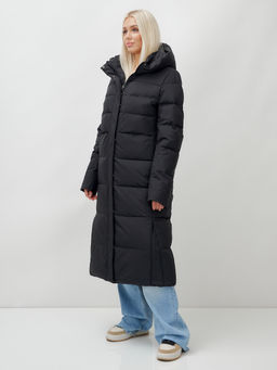 Пальто утепленное стеганное зимнее с капюшоном женское черного цвета 9620Ch - Mtforce фото 2